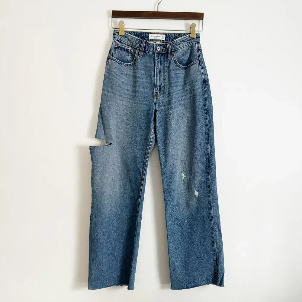 ABERCROMBIE The Loose High Rise Curve Love Jeans Slashed 25 Short - Picture 5 of 13